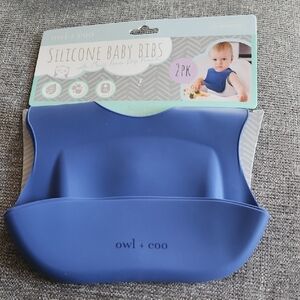 Owl & Coo Blue Silicone Baby Bibs 2-Pack
